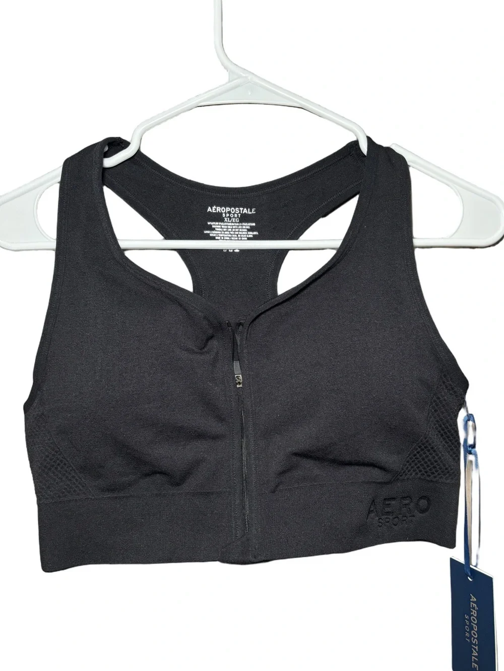 Aeropostale Black Racerback Front-Zip Sports Bra